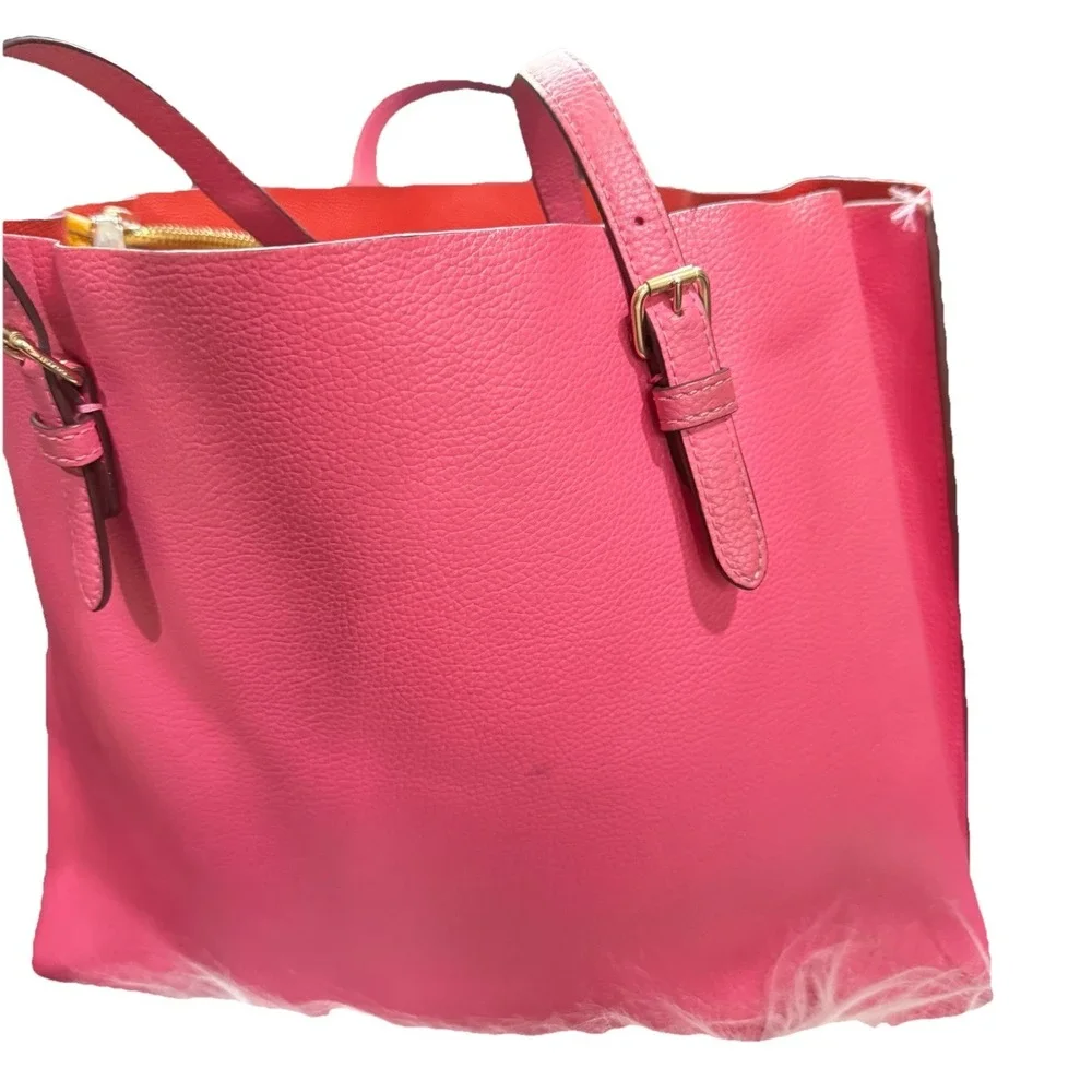 Coach Mollie Tote Pink Pebbled Leather Zip Top Shoulder Bag Gold Straw Topper
